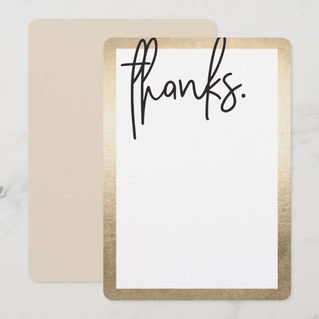 BLANK THANK YOU modern lettered black faux gold (Front/Back)