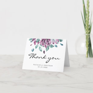 BLANK thank you wedding purple watercolor flowers