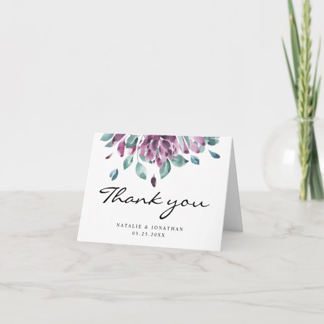 BLANK thank you wedding purple watercolor flowers Card (Front)