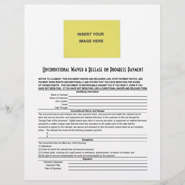 Blank Unconditional Waiver Release Pro Pay (Front)