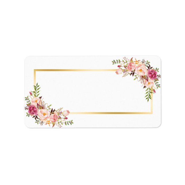 Blank Version- Elegant Chic Gold White Pink Floral Label (Front)