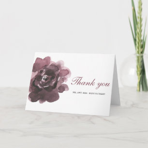 blank watercolor burgundy rose flowers thank you card