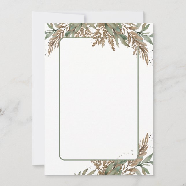 Blank Wedding Invitation -green and brown foliage (Front)