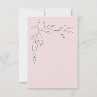 Blank Wedding Thank Card Pink/Navy Leaves