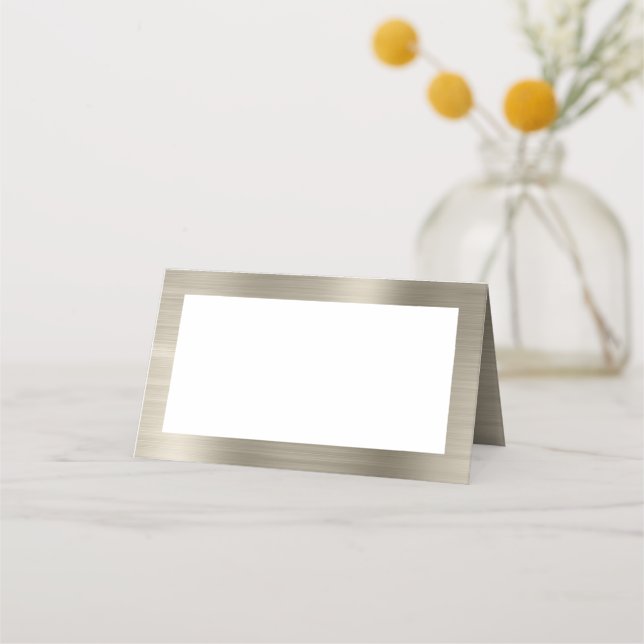 Blank White and Platinum Faux Foil Place Card (Front)