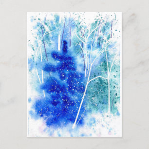 Blank Winter Woodland Watercolor Art Holiday Postcard