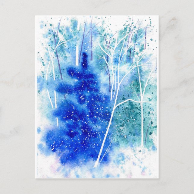 Blank Winter Woodland Watercolor Art Holiday Postcard (Front)