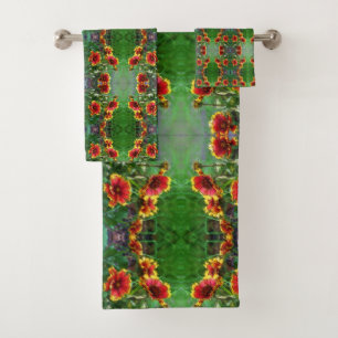 Blanket Flower Daisies Watercolor Abstract Bath Towel Set