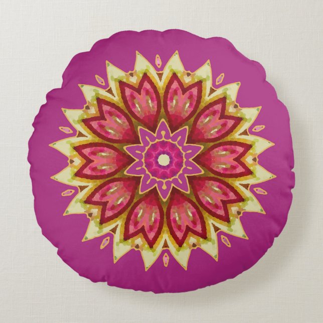 Blanket Flowers on Magenta Round Cushion (Front)