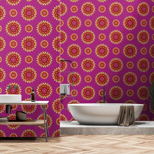 Blanket Flowers on Magenta Wallpaper (Bathroom)