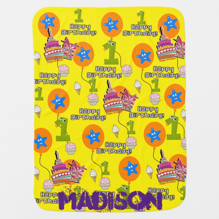 Blanket, Happy First Birthday, #1 Birthday Yellow Baby Blanket | Zazzle
