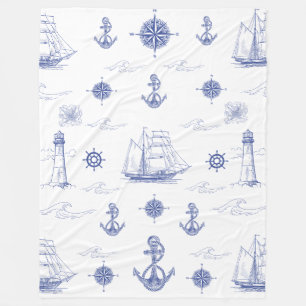 Blanket Navy Blue Nautical Ships Achor Coastal