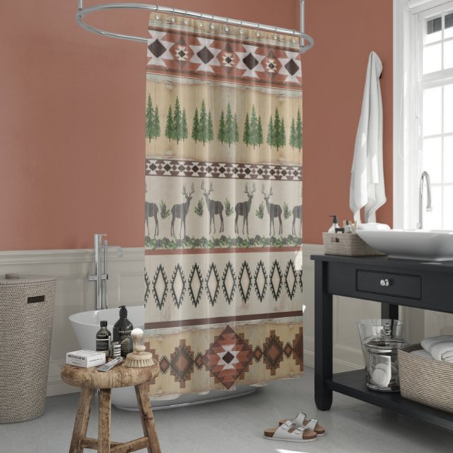 Blanket Pattern Mountain Rustic Lodge Deer Shower Curtain (Creator Uploaded)