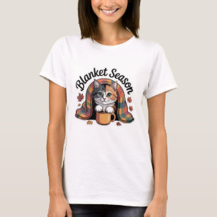 Blanket Season Cosy Calico Cat Plaid T-Shirt
