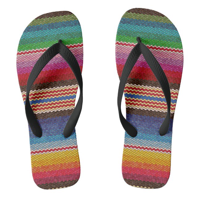 Blanket Stripes Ethnic Mexican Fabric Pattern Flip Flops (Footbed)
