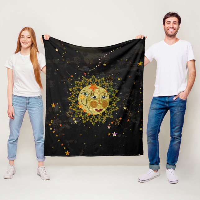 Blanket, Sun, Moon and Stars on Black Fleece Blanket (In Situ)