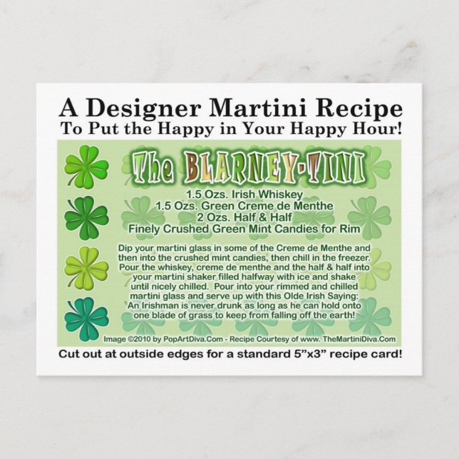 Blarney-Tini St. Patrick's Day Martini Recipe Card (Front)