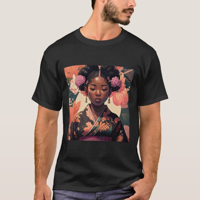 Blasian girl in Kimono T-Shirt (Front)