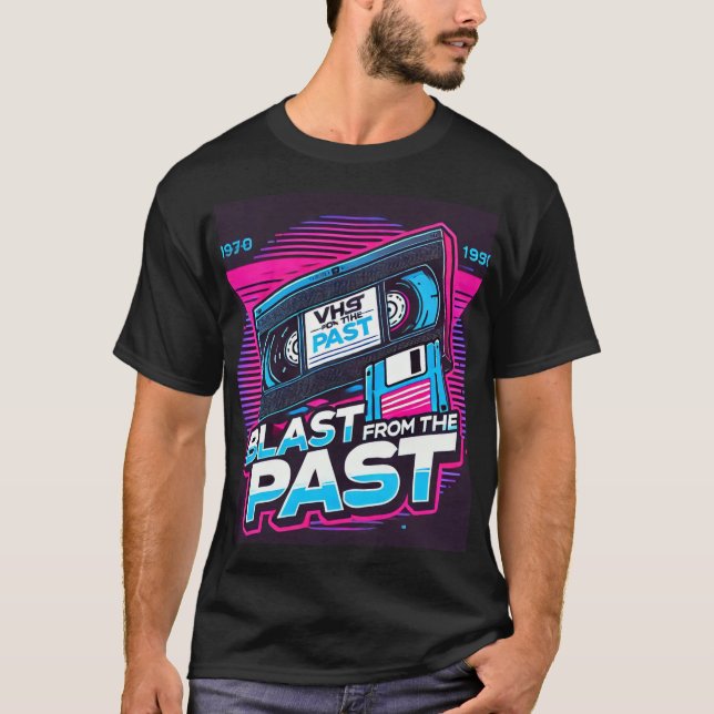 Blast From the Past Retro VHS and Floppy Disc Grap T-Shirt (Front)