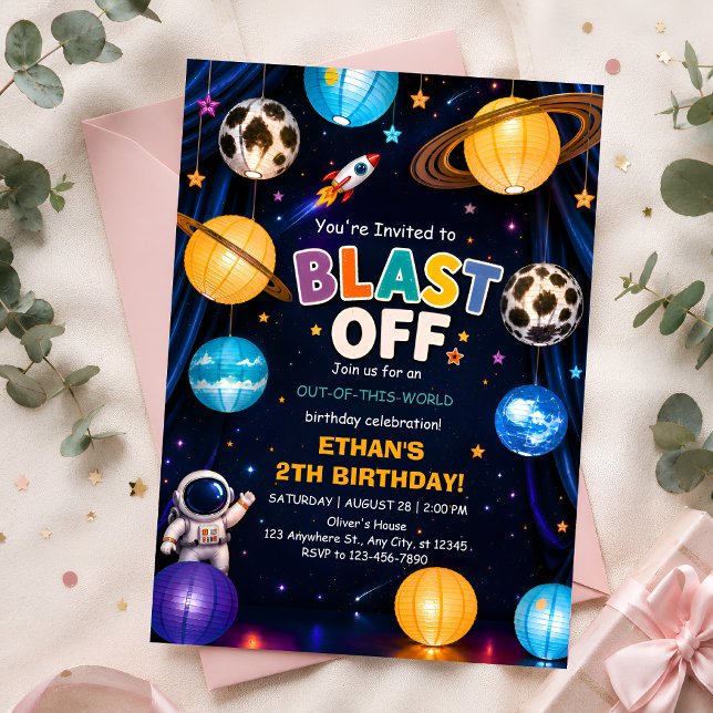 Blast Off 2nd Birthday Invitation for Boys (Creator Uploaded)