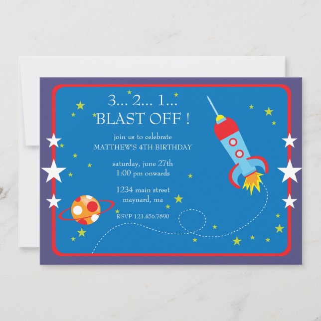 Blast Off Birthday Invitation (Front)