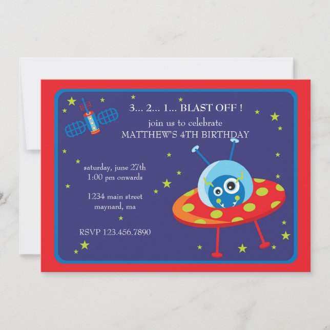 Blast Off Birthday Invitation (Front)