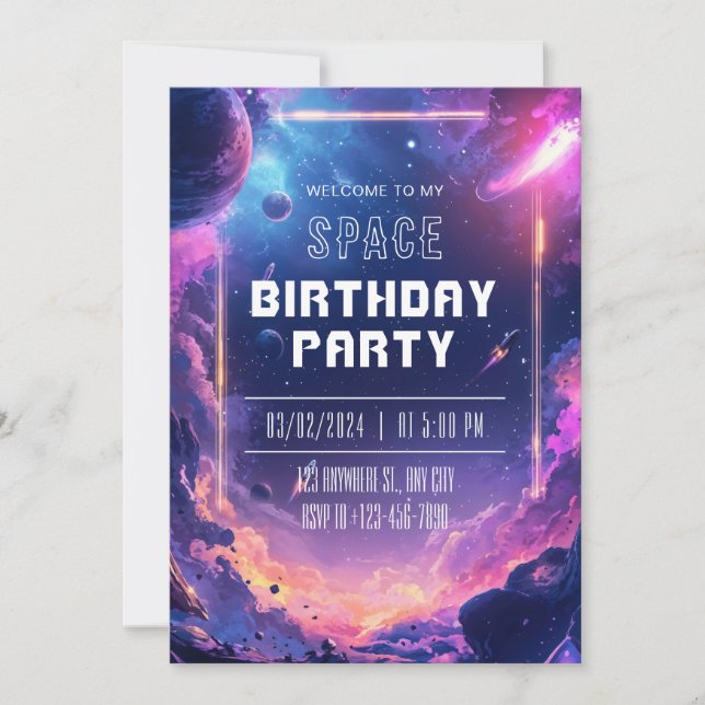 Blast Off Birthday Party Invitation (Front)