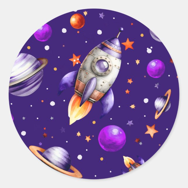 Blast-Off Birthday Party Stickers (Front)