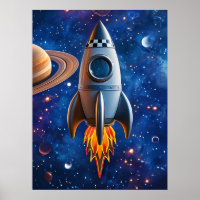 Blast Off – Cartoon Rocket Poster