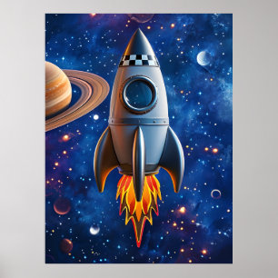 Blast Off – Cartoon Rocket Poster