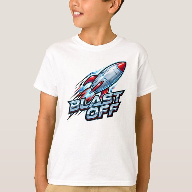 Blast Off Chrome Space Rocket T-Shirt (Front)