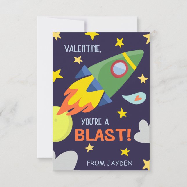 Blast Off Classroom Valentine's Day Card (Front)