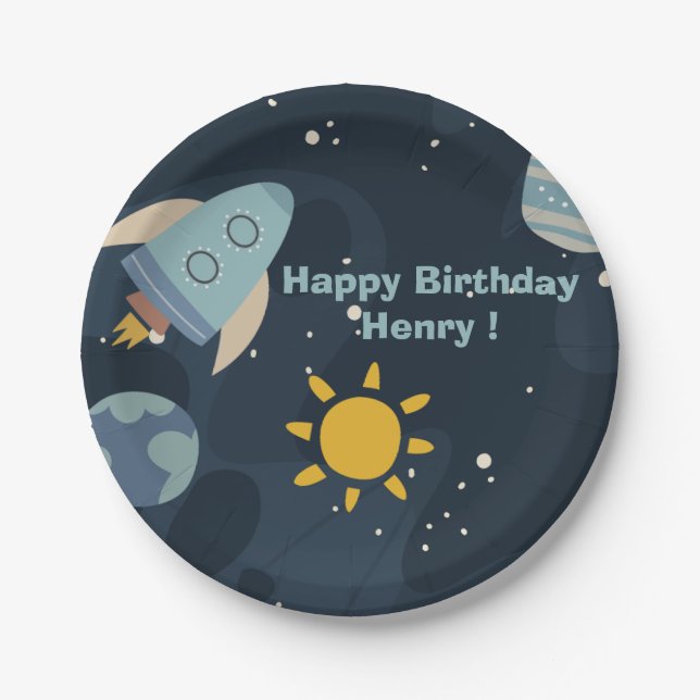 Blast Off First Trip around the Sun First Birthday Paper Plate (Front)