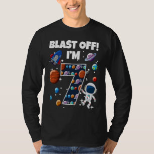 Blast Off I'm 7 Space Birthday Party Celebration 7 T-Shirt