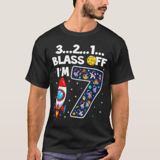 Blast Off I'm 7 Years Old 7th Birthday Spaceship A T-Shirt