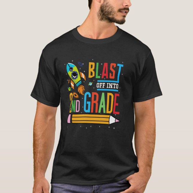 Blast Off Into 2nd Grade Back To School Rocket Tee (Front)