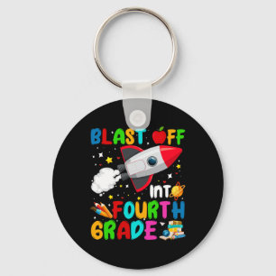 Blast Off Into 4th Grade Rocket Outer Space Back T Key Ring