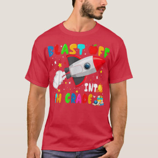 Blast Off Into 4th Grade Rocket Outer Space Back T T-Shirt
