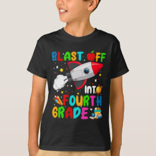 Blast Off Into 4th Grade Rocket Outer Space Back T T-Shirt