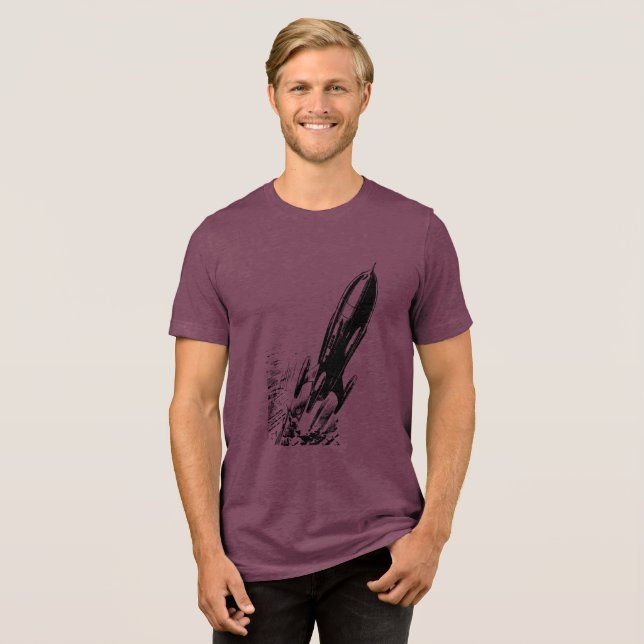 Blast Off into Adventure with Retro Comic Rocket Tri-Blend Shirt (Front Full)