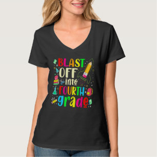 Blast Off Into Fourth Grade - First Day Of School T-Shirt