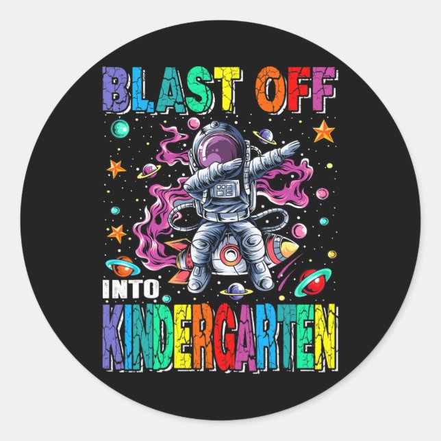 Blast Off Into Kindergarten Rocket Back To School  Classic Round Sticker (Front)