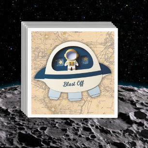 Blast Off! Modern Vintage Astronaut Baby Shower Napkin