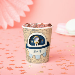 Blast Off! Modern Vintage Astronaut Baby Shower Paper Cups