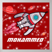 Blast off named red rocket space boys poster