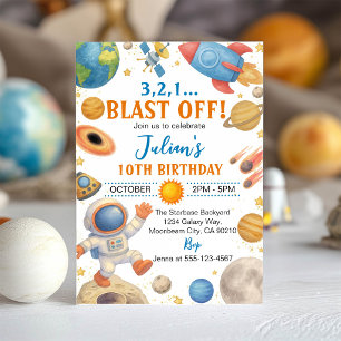 Blast Off Outer Space Astronaut Birthday Invitation