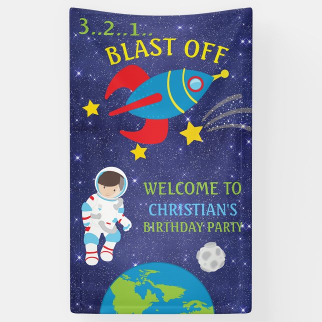 Blast Off Outer Space Birthday Banner (Vertical)