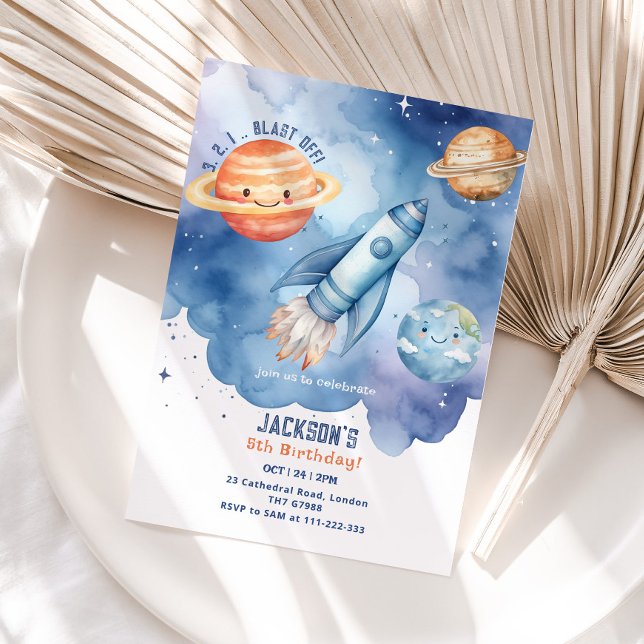 Blast Off Outer Space planets Birthday party Invitation (Creator Uploaded)