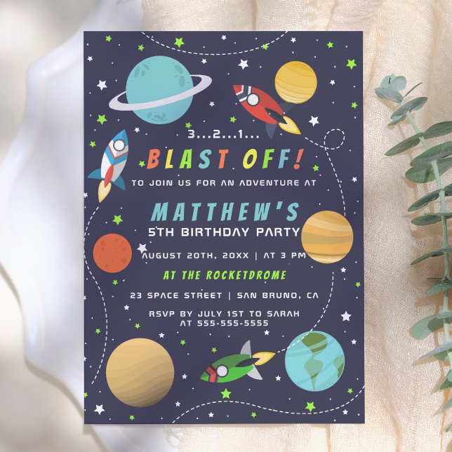 Blast Off! Outer Space Rocket Ship Birthday Party Invitation (Creator Uploaded)