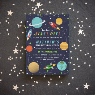 Blast Off! Outer Space Rocket Ship Birthday Party Invitation Postcard